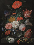 ₴ Репродукция натюрморт от 334 грн.: Цветы в стеклянном весе со смородиной и крыжовником на переднем плане