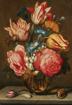 ₴ Репродукція натюрморт від 363 грн.: Маленький натюрморт з квітами з мушлею