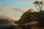 ₴ Репродукція краєвид від 360 грн.: Річковий пейзаж із замком, мостом і пастухами