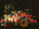 ₴ Репродукция натюрморт от 412 грн.: Натюрморт с персиками и вишней на подносе с другими фруктами, орехами и подсолнухом