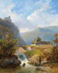 ₴ Репродукция пейзаж от 414 грн.: Идиллический горный пейзаж с фермерским домом