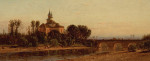 ₴ Репродукция пейзаж от 247 грн.: Европейский вид на реку с мостом и церковью