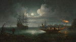 ⚓Репродукция морской пейзаж от 211 грн.: Лунный речной пейзаж с рыбаками, работающими при свете факелов, храм Весты на правом заднем плане