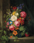 ₴ Репродукція натюрморт від 287 грн.: Натюрморт з квітами в синій кришталевий вазі