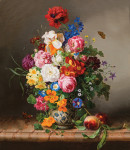 ₴ Репродукція натюрморт від 265 грн.: Натюрморт з квітами, персиками та метеликами