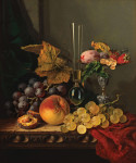 ₴ Репродукция натюрморт от 276 грн.: Фрукты на тацце с виноградом, персиком и бокалом для вина