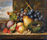 ₴ Репродукція натюрморт від 315 грн.: Пташине гніздо, груша, персик, виноград, полуниця та сливи