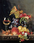 ₴ Репродукція натюрморт від 287 грн.: Натюрморт з келихом для вина та срібною тацою, виноградом, ягодами, сливами та лісовими горіхами