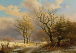 ₴ Репродукция пейзаж от 232 грн.: Лесистый зимний пейзаж с конькобежцами