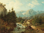 ₴ Репродукция пейзаж от 300 грн.: Мельница у горного ручья