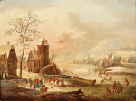 ₴ Репродукция пейзаж от 286 грн.: Рейнский пейзаж с зимними развлечениями на замерзшей реке