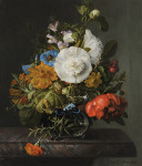 ₴ Репродукция натюрморт от 276 грн.: Цветы в стеклянной вазе на мраморном выступе