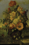 ₴ Репродукция цветочный натюрморт от 281 грн.: Изысканный цветочный букет на мраморном выступе с пейзажем за ним