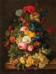 ₴ Репродукция цветочный натюрморт от 249 грн.: Натюрморт с цветами, виноградом и птичьим гнездом