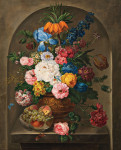 ₴ Репродукция цветочный натюрморт от 308 грн.: Большая ваза с цветами и чаша с фруктами