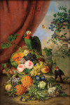 ₴ Репродукція квітковий натюрморт від 276 грн.: Натюрморт з квітами, фруктами та папугою