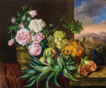 ₴ Репродукція квітковий натюрморт від 337 грн.: Натюрморт з трояндами, виноградом, інжиром і ананасом