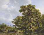 ₴ Репродукция пейзаж от 314 грн.: Летний пейзаж с водопоем, замок вдалеке