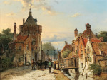 ₴ Репродукція міський краєвид від 306 грн.: Вид на нідерландське місто з фігурами, що розмовляють