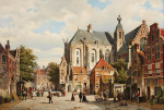 ₴ Репродукція міський краєвид від 276 грн.: Жвава вулиця у голландському містечку