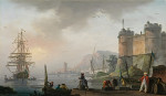 ⚓Репродукція морський краєвид від 245 грн.: Схід сонця, левантійські купці на набережній під замком, голландський корабель на якорі позаду