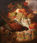 ₴ Репродукция натюрморт от 322 грн.: Натюрморт с фазаном и фруктами на цветастой скатерти