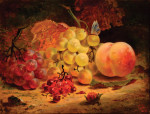 ₴ Репродукция натюрморт от 322 грн.: Спелый персик, виноград и красные ягоды