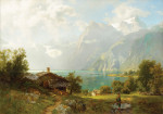 ₴ Репродукция пейзаж от 223 грн.: Горное озеро с прачкой и ребенком