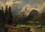 ₴ Репродукция пейзаж от 223 грн.: Горное озеро на фоне горного хребта