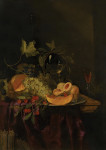 ₴ Репродукция натюрморт от 260 грн.: Дыня, виноград, персики и ремер на частично задрапированном столе