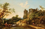 ₴ Репродукція краєвид від 217 грн.: Вид на замок Гарлех із селянами біля озера