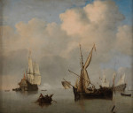 ⚓Репродукция морской пейзаж от 284 грн.: Спокойное море, два маленьких голландских каботажных судна на якоре рядом