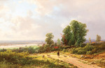 ₴ Репродукция пейзаж от 306 грн.: Панорамный речной пейзаж с пастухом, ведущим свое стадо