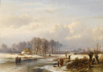 ₴ Репродукция пейзаж от 306 грн.: Зимний пейзаж с фигуристами на замерзшей реке