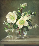 ₴ Репродукция цветочный натюрморт от 247 грн.: Натюрморт с рождественскими розами в стеклянном весе на выступе