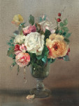 ₴ Репродукция цветочный натюрморт от 249 грн.: Натюрморт с розами в стеклянной вазе