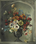 ₴ Репродукція квітковий натюрморт від 302 грн.: Натюрморт з квітами з автопортретом художника, відбитим у вазі