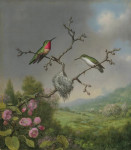 ₴ Репродукция цветочный натюрморт от 356 грн.: Колибри и яблоневый цвет