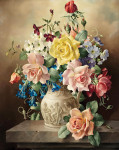 ₴ Репродукція квітковий натюрморт від 302 грн.: Натюрморт з жовтими та рожевими трояндами