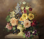 ₴ Репродукція квітковий натюрморт від 302 грн.: Натюрморт з квітами в урні на виступі