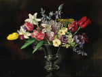 ₴ Репродукция цветочный натюрморт от 320 грн.: Букет цветов в серебряной вазе