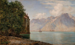 ₴ Репродукция пейзаж "Шильонский замок, Женевское озеро