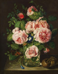₴ Репродукция цветочный натюрморт "Натюрморт с розами в стеклянной вазе"