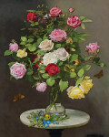 ₴ Репродукция цветочный натюрморт "Розы в вазе на постаменте"