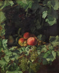 ₴ Репродукция натюрморт "Персики и лесные орехи в окружении виноградной лозы"
