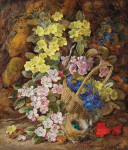 ₴ Репродукция цветочный натюрморт "Примулы в корзинке, яблоневый цвет и птичье гнездо"
