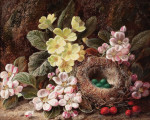 ₴ Репродукция цветочный натюрморт "Натюрморт с цветущей яблоней, первоцветами и птичьим гнездом"