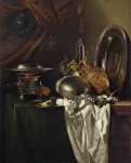 ₴ Репродукция натюрморт "Жаровня, две паломнические фляги, серебряный позолоченный кувшин, тарелка и другая посуда на частично задрапированном стол"