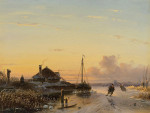 ₴ Репродукция пейзаж известного художника "Фигуристы на льду на закате"