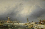 ₴ Репродукция пейзаж известного художника "Зимний пейзаж с мельницей"